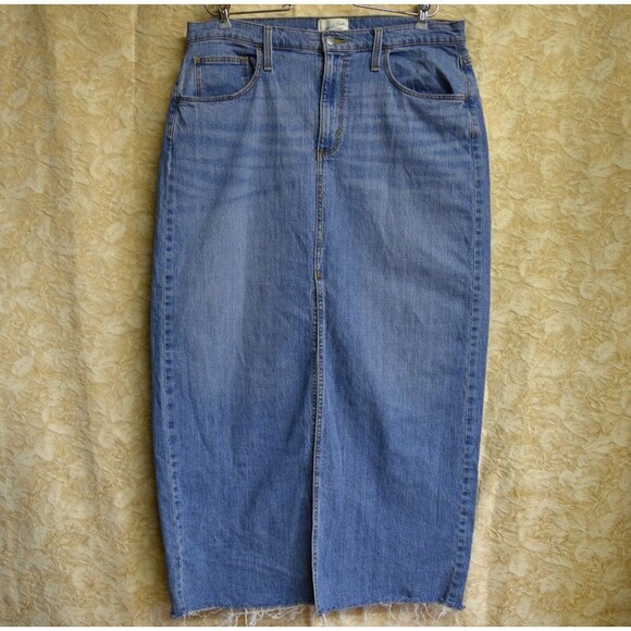 Universal Thread Womens Sz 14 Denim Cotton Skirt Maxi Long Cut Off Stretch EUC - Picture 1 of 10